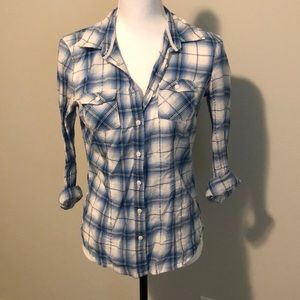 Blue plaid flannel with silver detail